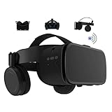 VR Brille Headset für iPhone und Android-Telefone, kabellose 3D-Virtual-Reality-Bluetooth-Brille mit Fernbedienung zum Spielen von Filmen, 4,7-6,2-Zoll-Telefon (Schwarz)