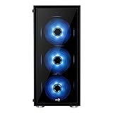 Aerocool Quartz – Gaming für PC Gehäuse (Tower, ATX, 2 Platten aus Hartglas, 7 Erweiterungssteckplätze, inkl. 3 12 cm LED Lüfter vorne rot, USB 3.0), Schwarz